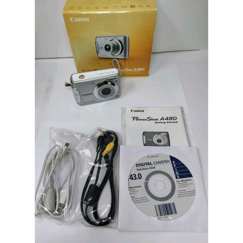 Canon PowerShot A480 Digital Camera 10MP 3.3X Optical Zoom Cables TESTED